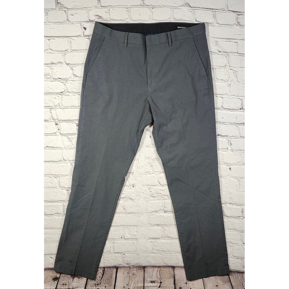 Bonobos Thursday Athletic Fit Chinos Grey Micro Houndstooth Mens 34x30.5